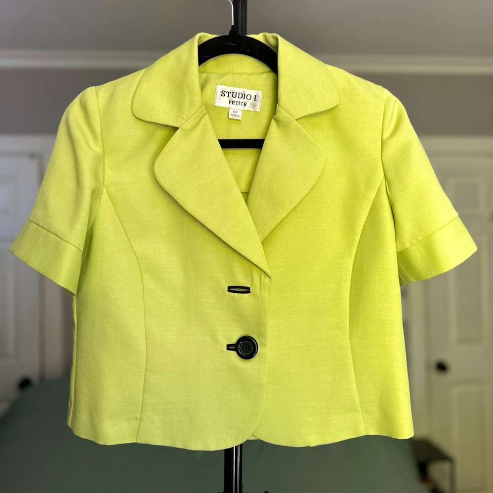 Vintage 60s style Studio 1 6p lime green button up blouse.